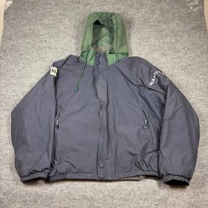 Vintage Nautica Jacket Men's XXL Reversible Navy Green Fleece Hooded Puffer Y2K